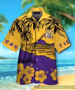 Lsu Tigers Hibiscus Hawaiian Shirt Beach Short
