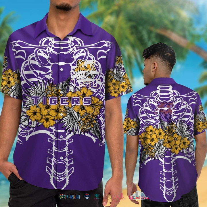 Lsu Tigers Skeleton Tropical Hawaiian Shirt