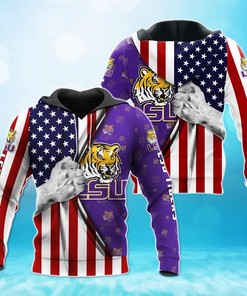 Lsu Tigers With Flag American My Heart 3D Hoodie NCAA Cheer Gifts