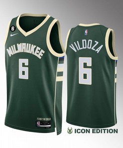 Luca Vildoza 6 Milwaukee Bucks Green Jersey 2022-23 Icon Edition NO.6 Patch