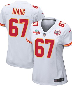 Lucas Niang 67 Kansas City Chiefs Super Bowl LVII Champions 3 Stars Women Game Jersey - White