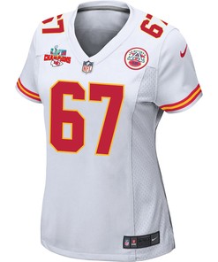 Lucas Niang 67 Kansas City Chiefs Super Bowl LVII Champions 3 Stars Women Game Jersey - White