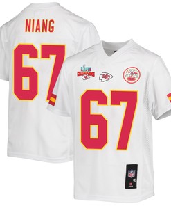Lucas Niang 67 Kansas City Chiefs Super Bowl LVII Champions 3 Stars Youth Game Jersey - White