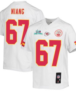 Lucas Niang 67 Kansas City Chiefs Super Bowl LVII Champions Youth Game Jersey - White
