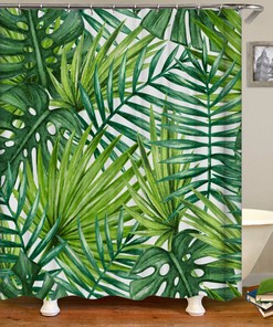 Lush Green Banana Leaf Shower Curtain with Hooks - Perfect Nature-themed Bathroom Decor