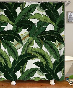 Lush Green Banana Leaf Shower Curtain with Hooks - Perfect Nature-themed Bathroom Decor