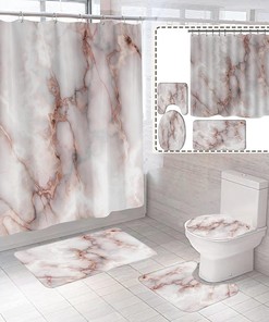 Luxurious Pink Marble Shower Curtain, Elegant Bathroom Decor with Gold Mixed White Details