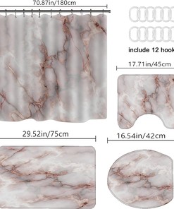 Luxurious Pink Marble Shower Curtain, Elegant Bathroom Decor with Gold Mixed White Details