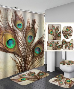 Luxury 3D Golden Peacock Feather Print Shower Curtain for Bathroom Decor
