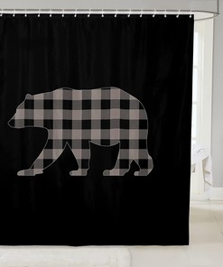 Luxury Heavy Fabric Shower Curtain with Square Lattice Hotel Home Dorm Bathtubs Decor and Bear Pattern