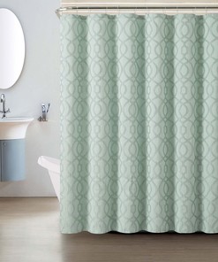 Macon Geometric Design Blue Silver Crushed Jacquard Shower Curtain - Bathroom Decor