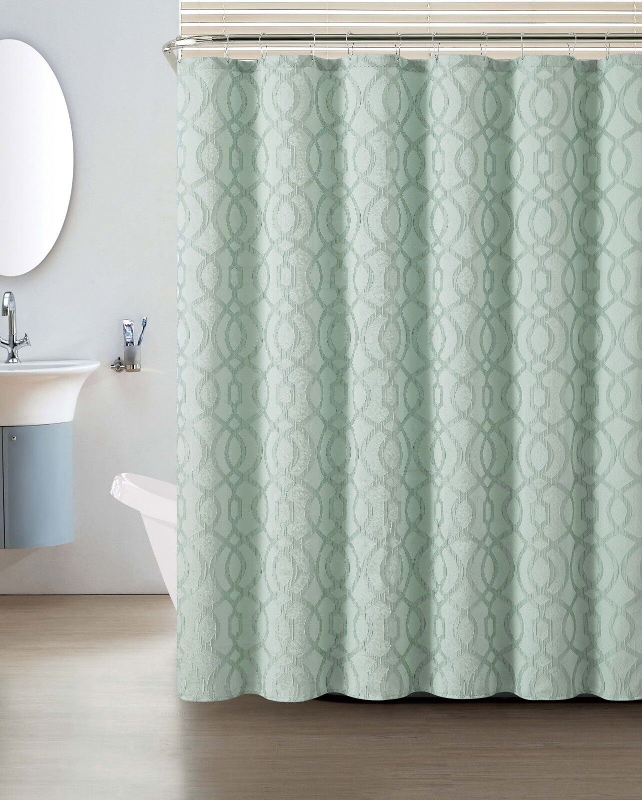 Macon Geometric Design Blue Silver Crushed Jacquard Shower Curtain - Bathroom Decor