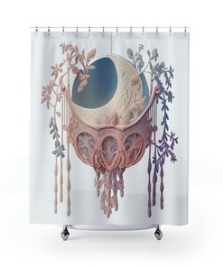 Macrame Dream Shower Curtain, Celestial Moon Phases for Boho Home Decor