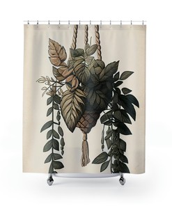 Macrame and Jungle Leaves Shower Curtain for Bohemian Bathroom Decor 