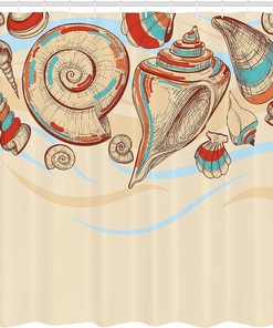 Macro Seashells Shower Curtain, Coral Marine Mollusk Cloth Bathroom Decor, Cream Red Teal