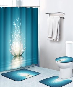 Magic Lotus Flower Turquoise Zen Shower Curtain Set