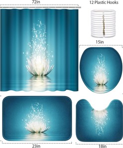 Magic Lotus Flower Turquoise Zen Shower Curtain Set