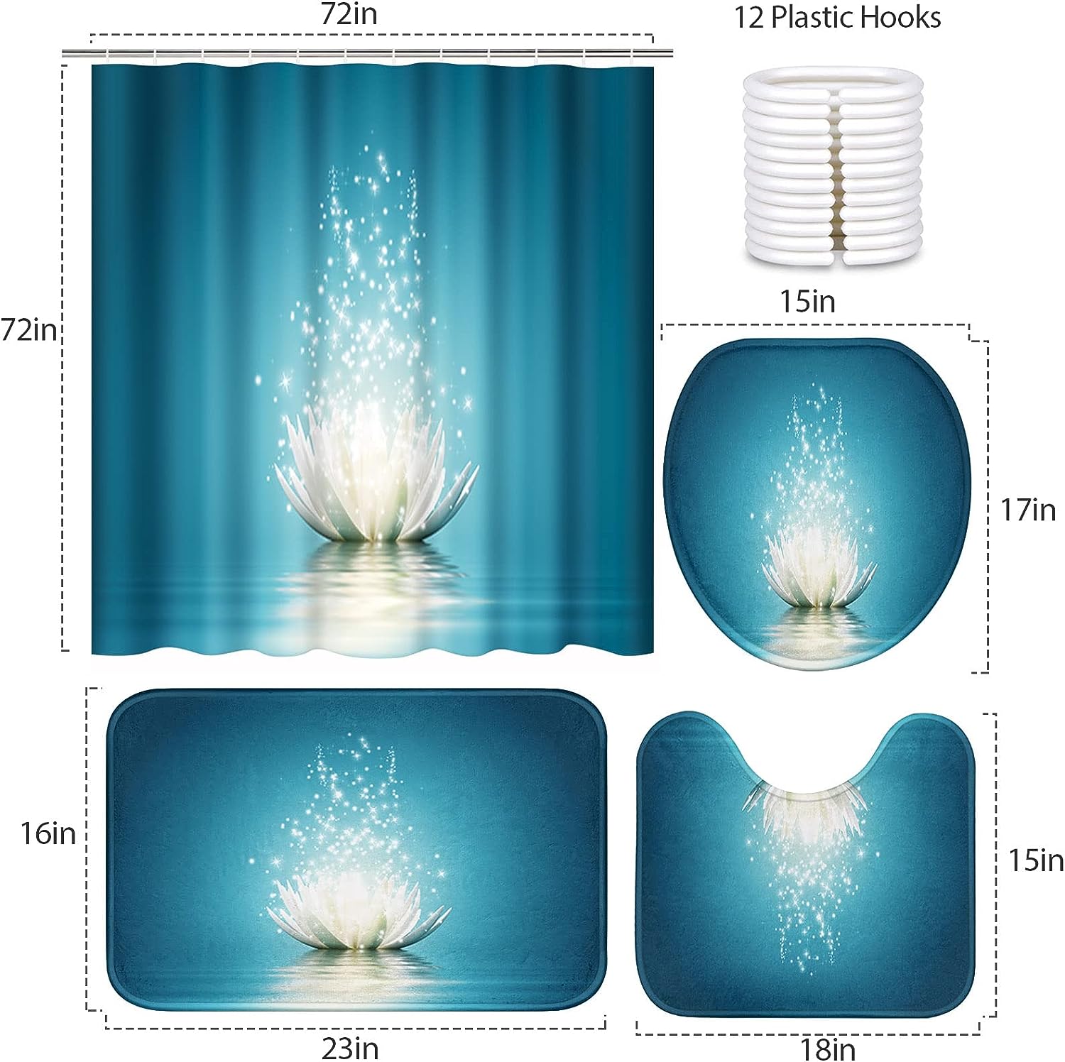 Magic Lotus Flower Turquoise Zen Shower Curtain Set
