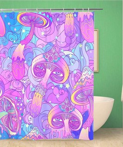 Magic Mushrooms Psychedelic Hippie Shower Curtain, Waterproof Fabric, Home and Bathroom Decor