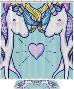 Magic World Fantasy Unicorn Couples Waterproof Fabric Shower Curtain for Bathroom - Bathroom Decor