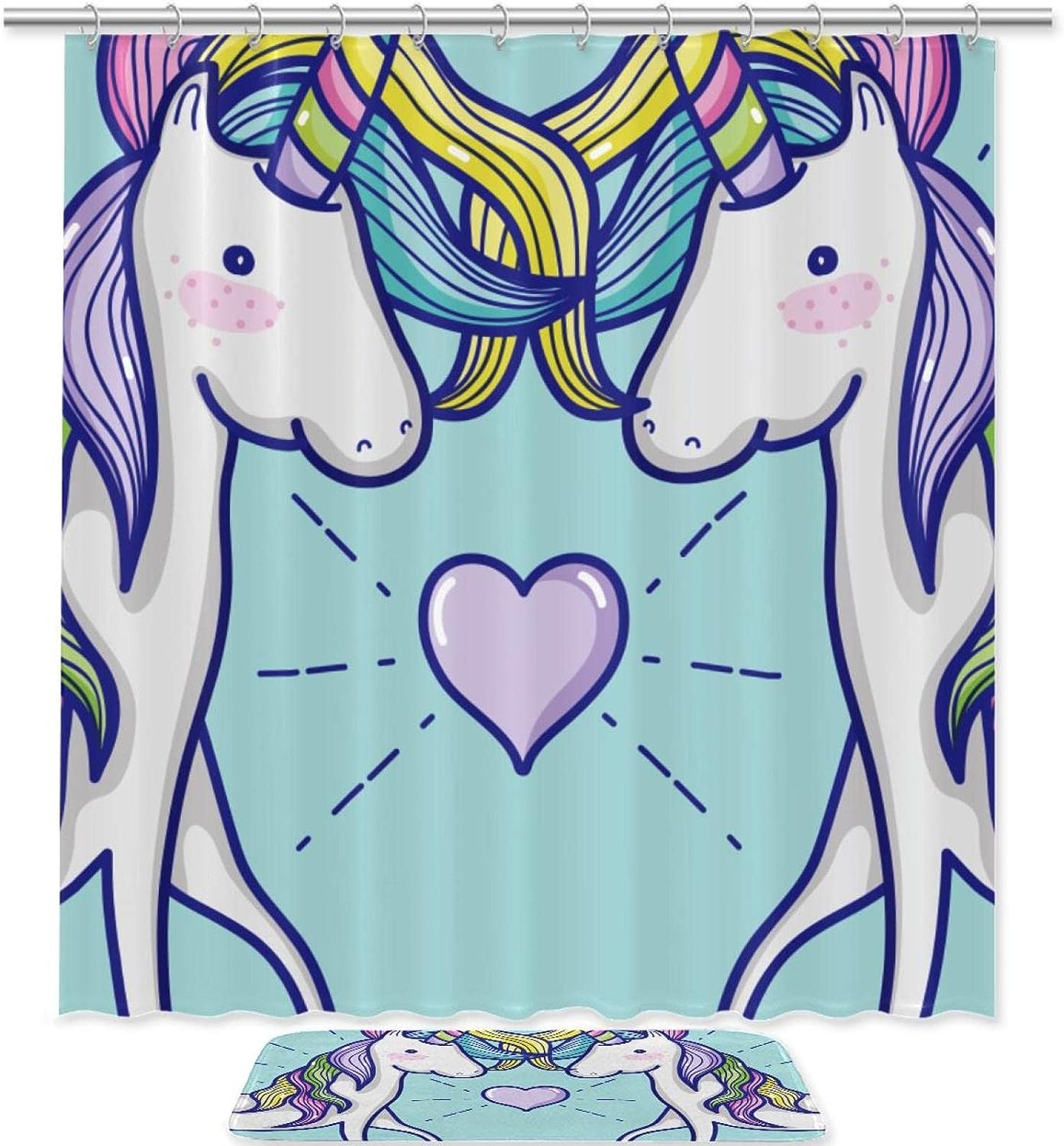 Magic World Fantasy Unicorn Couples Waterproof Fabric Shower Curtain for Bathroom - Bathroom Decor