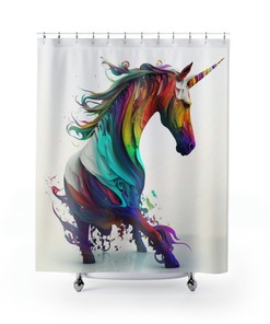 Magical Unicorn Shower Curtain for Kids Bathroom with Colorful 3-D Design 