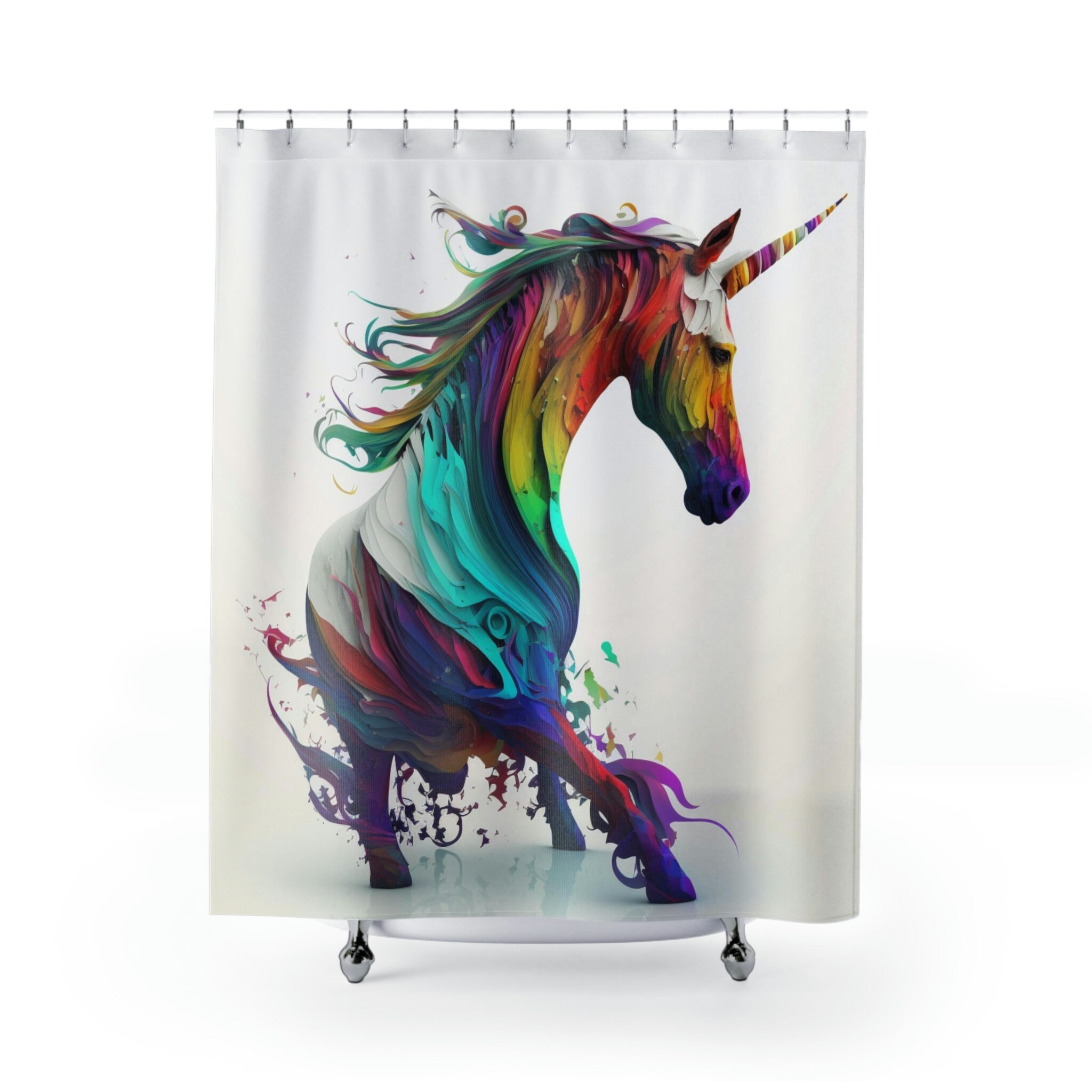 Magical Unicorn Shower Curtain for Kids Bathroom with Colorful 3D