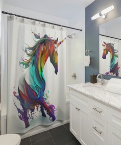 Magical Unicorn Shower Curtain for Kids Bathroom with Colorful 3-D Design 