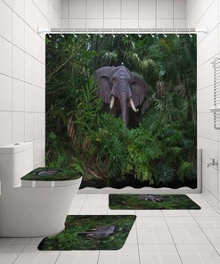 Magnificent Elephants - 3D Jungle Grass Elephant Animal Shower Curtain for Bathroom Decor