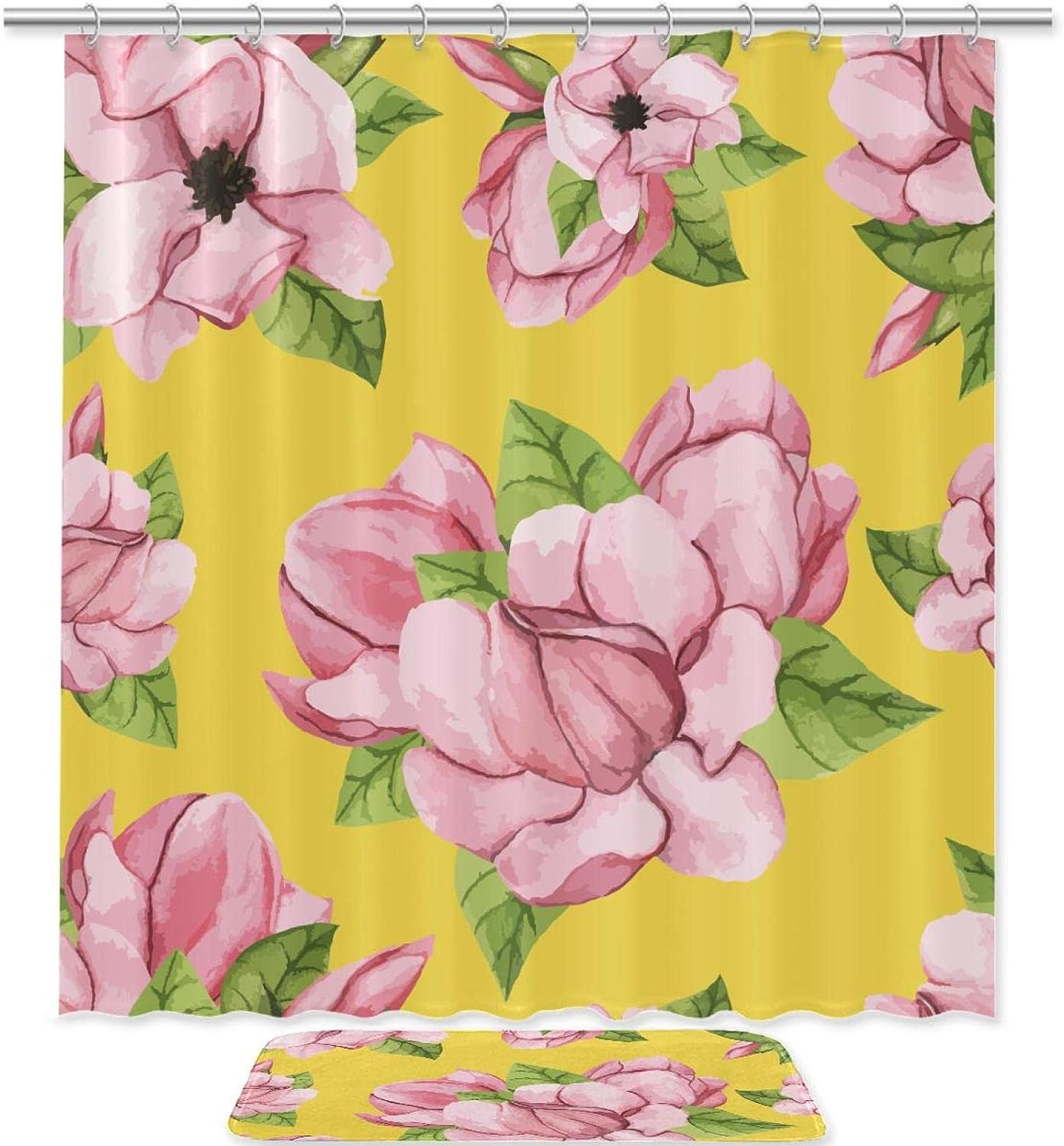 Magnolia Flower Waterproof Shower Curtain for Bathroom Decoration