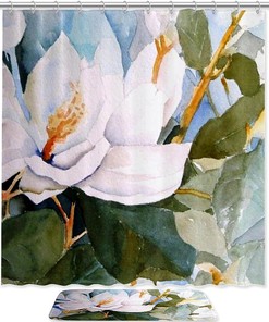 Magnolia Painting Bathroom Shower Curtain - Waterproof Fabric