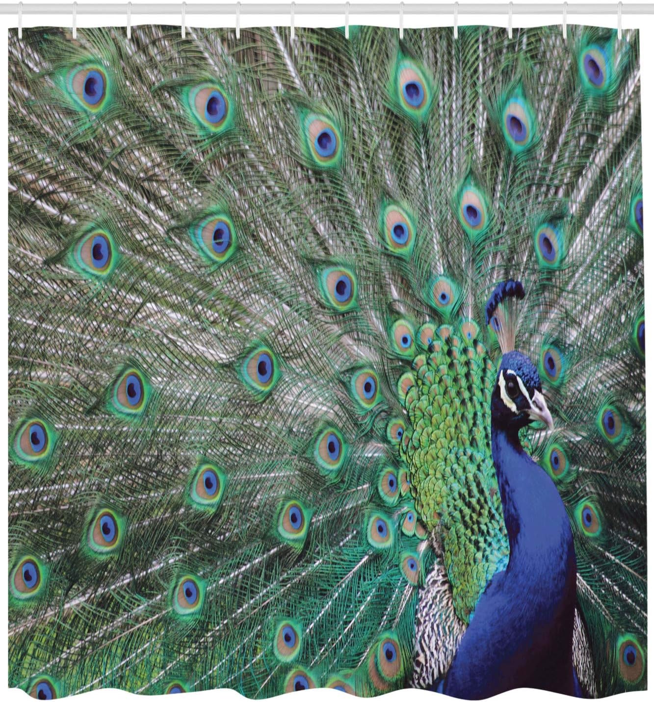 Majestic Feathered Peacock Shower Curtain with Open Wings Display Bathroom Decor