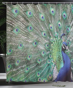 Majestic Feathered Peacock Shower Curtain with Open Wings Display Bathroom Decor