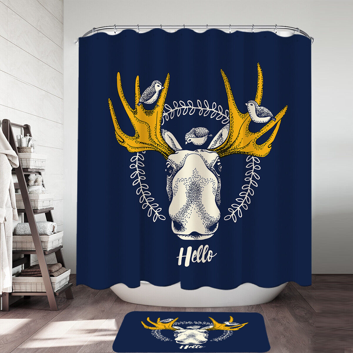 Majestic Moose and Bird Shower Curtain for Nature Lovers - Bathroom Decor