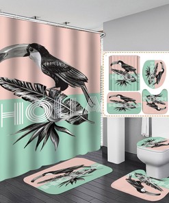 Make a Bold Statement with Artistic Print Toucan Palm Leaf Animal Shower Curtain