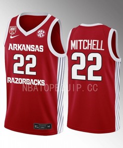 Makhel Mitchell 22 Arkansas Razorbacks 100 Season Uniform Jersey 2022-23 College Basketball Red