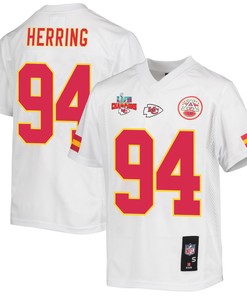 Malik Herring 94 Kansas City Chiefs Super Bowl LVII Champions 3 Stars Youth Game Jersey - White