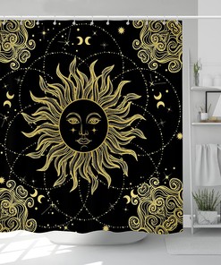 Mandala Celestial Vintage Boho Shower Curtain, Sun Moon Astrology Gypsy Print Bathroom Curtain, Waterproof Fabric Bath Decor