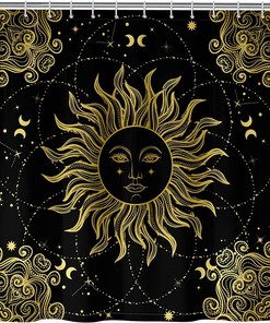 Mandala Celestial Vintage Boho Shower Curtain, Sun Moon Astrology Gypsy Print Bathroom Curtain, Waterproof Fabric Bath Decor