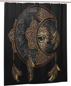 Mandala Elements Boho Shower Curtain - Sun and Moon with Crescent Design 