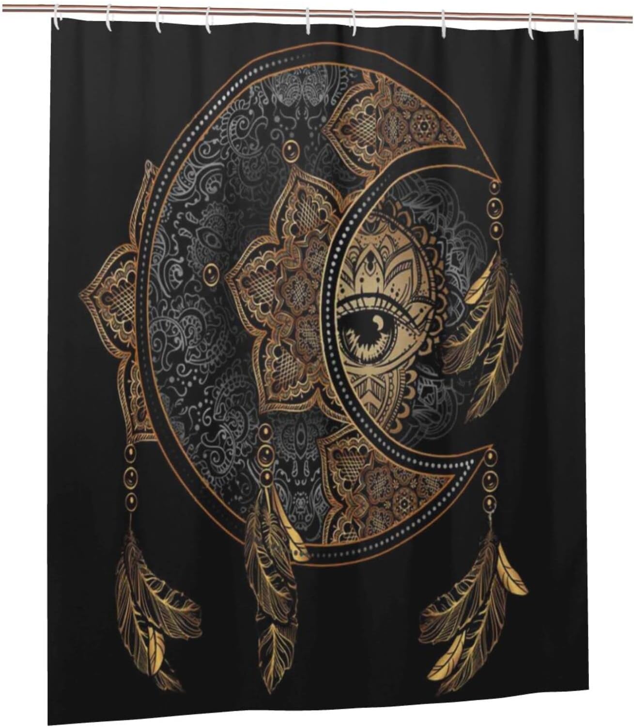 Mandala Elements Boho Shower Curtain - Sun and Moon with Crescent Design