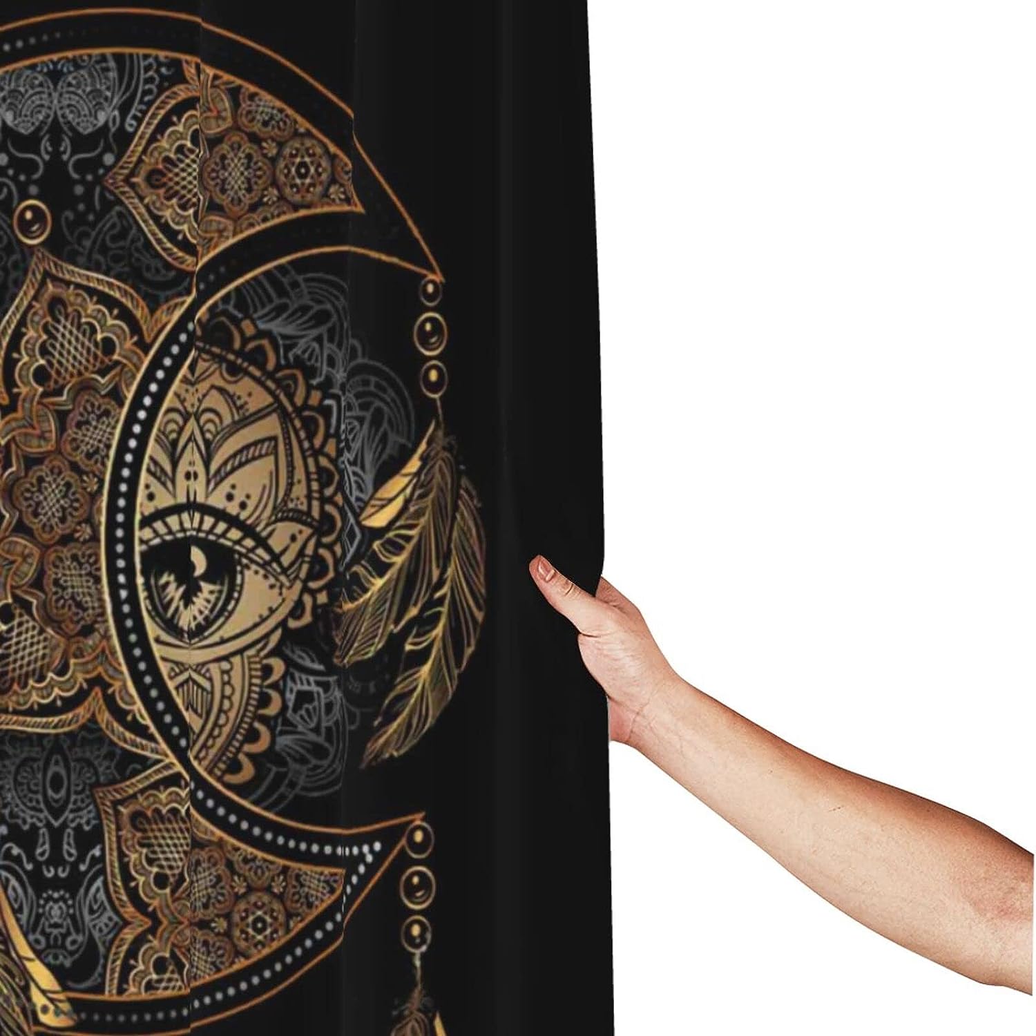 Mandala Elements Boho Shower Curtain - Sun and Moon with Crescent Design