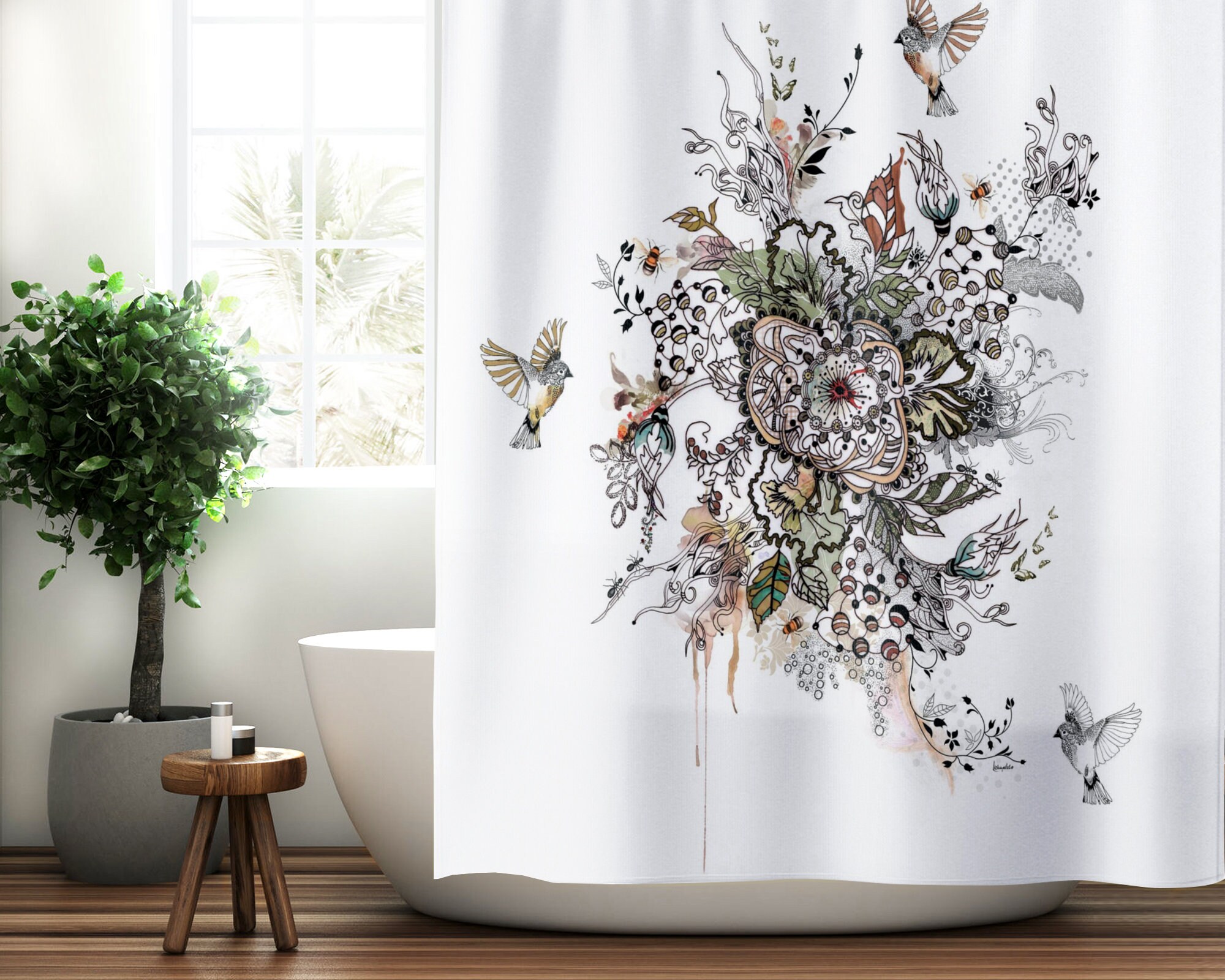 Mandala Shower Curtain, Boho Bathroom Decor for Colorful Bathroom