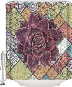 Mandala Succulents Shower Curtain - Boho Bathroom Decor