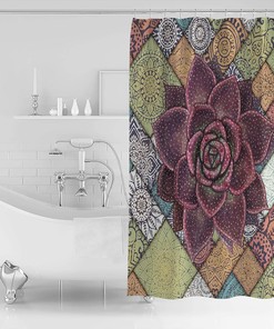 Mandala Succulents Shower Curtain - Boho Bathroom Decor