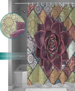 Mandala Succulents Shower Curtain - Boho Bathroom Decor