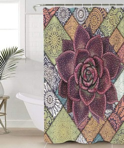 Mandala Succulents Shower Curtain - Boho Bathroom Decor