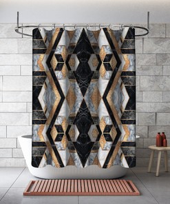 Marble Agate Geometric Shower Curtain - Multidimensional Art Deco Waterproof Bathtub Decorations