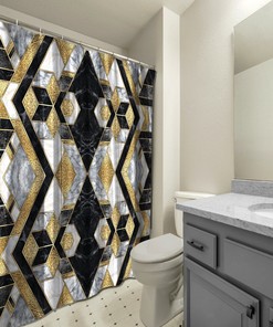 Marble Agate Geometric Shower Curtain - Multidimensional Art Deco Waterproof Bathtub Decorations