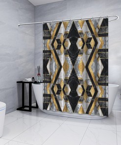 Marble Agate Geometric Shower Curtain - Multidimensional Art Deco Waterproof Bathtub Decorations